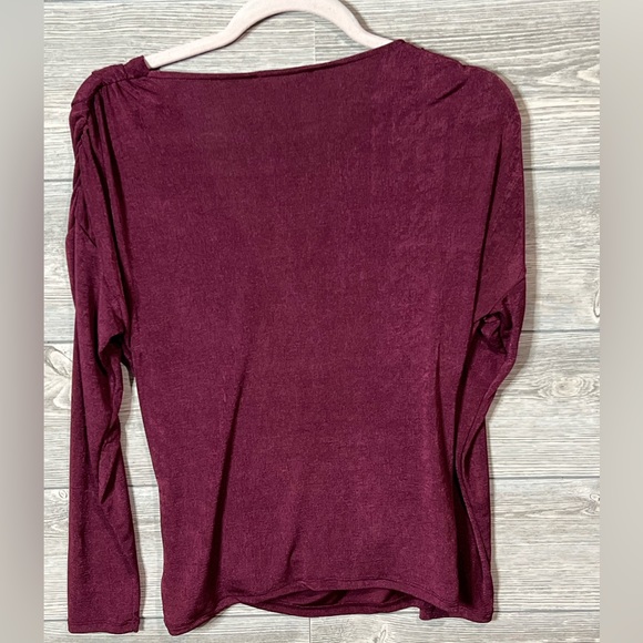 Lush shimmer wine colored faux wrap top size small with ruched detail - Picture 4 of 8